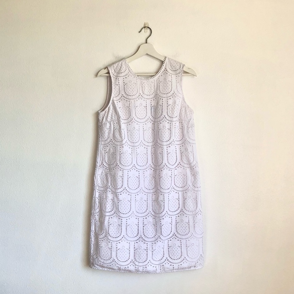 Draper James White Pineapple Eyelet Sleeveless Shift Dress Size 10